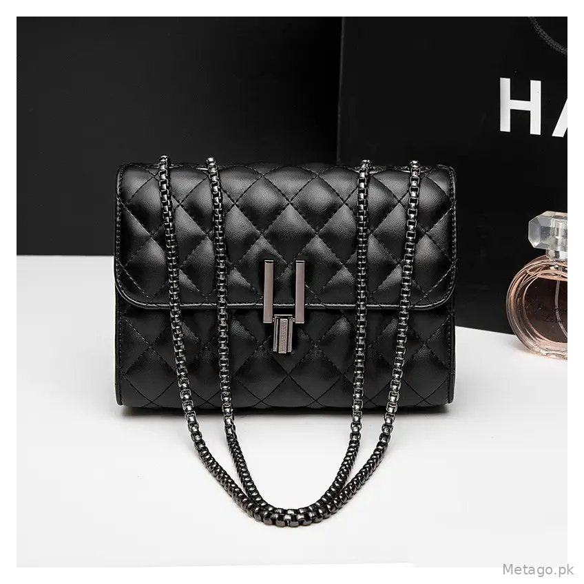 Black Rhomboid Chain Crossbody Bag for Women