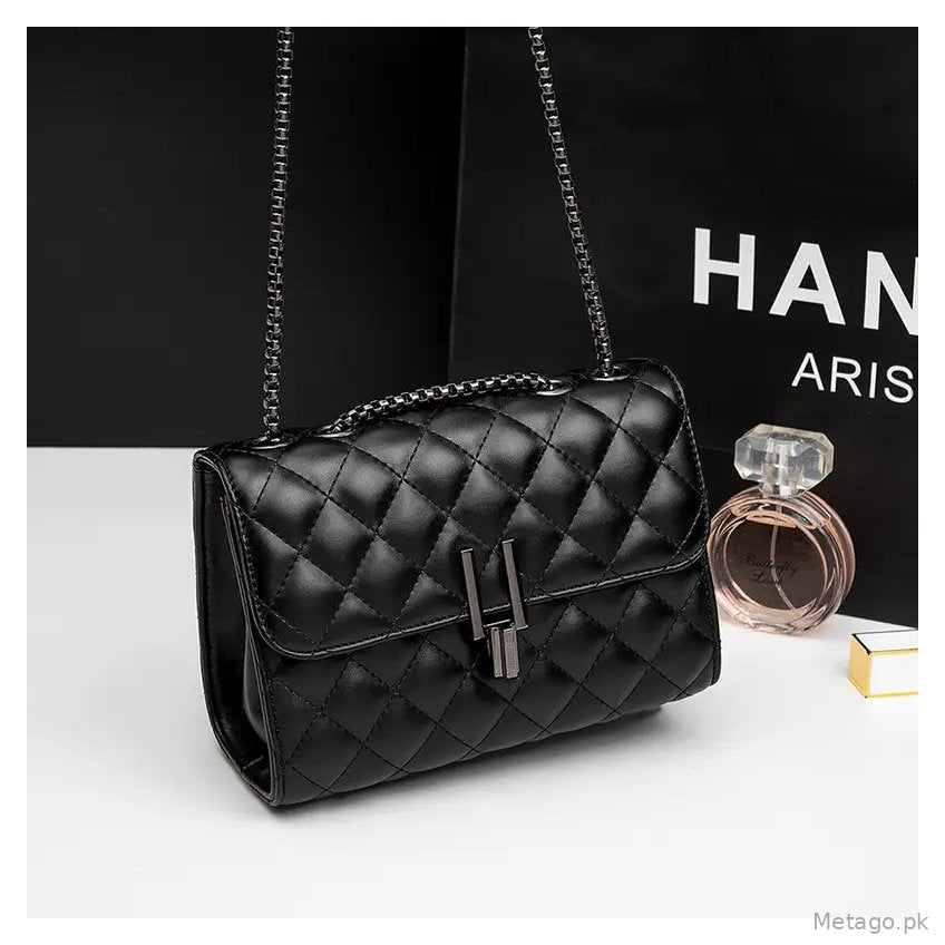 Black Rhomboid Chain Crossbody Bag for Women