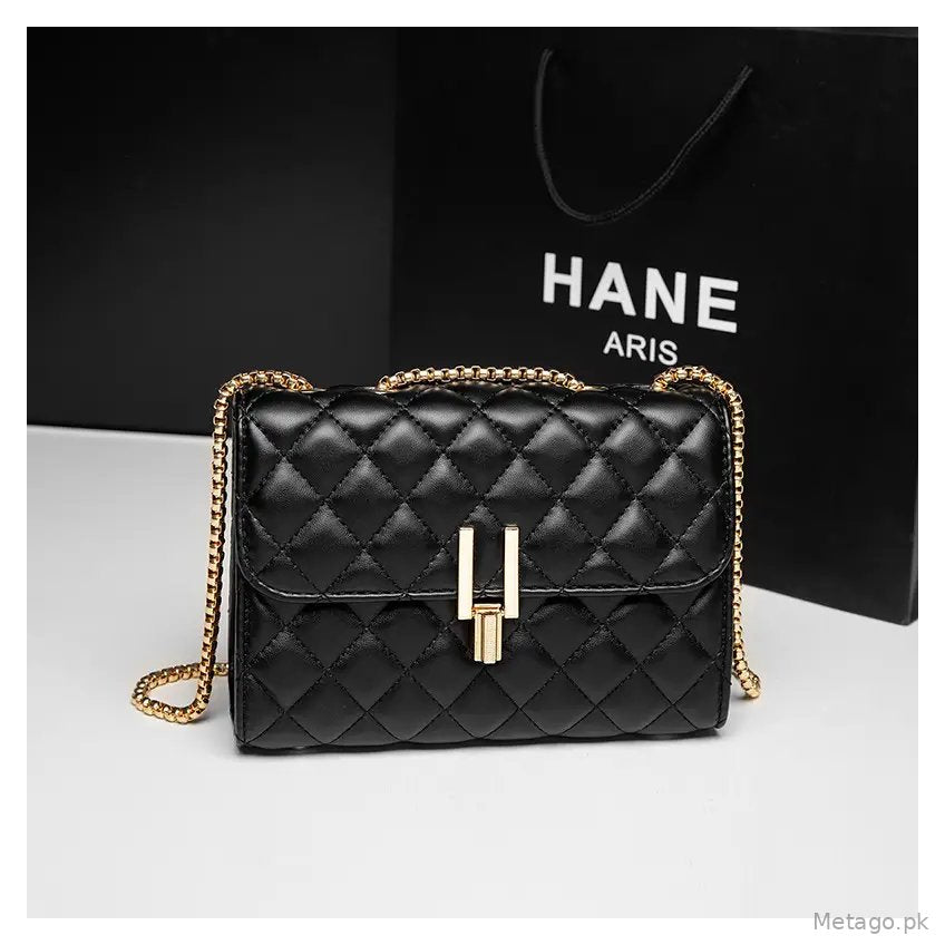 Black Rhomboid Chain Crossbody Bag for Women