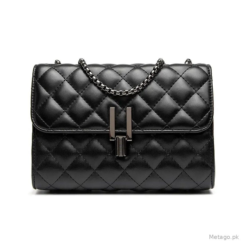 Black Rhomboid Chain Crossbody Bag for Women