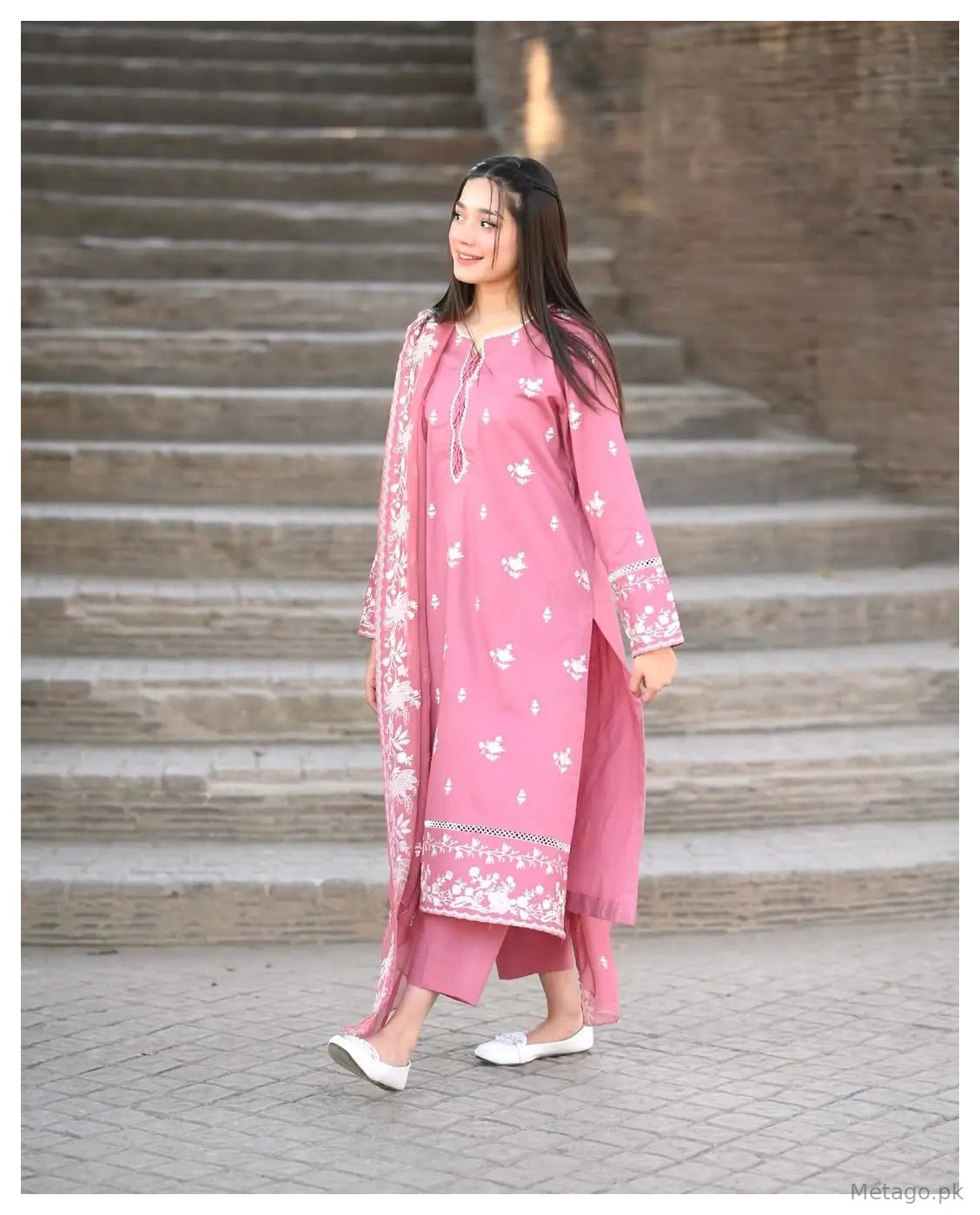 Blush 3 Pcs Women's Stitched Linen Embroidered Suit