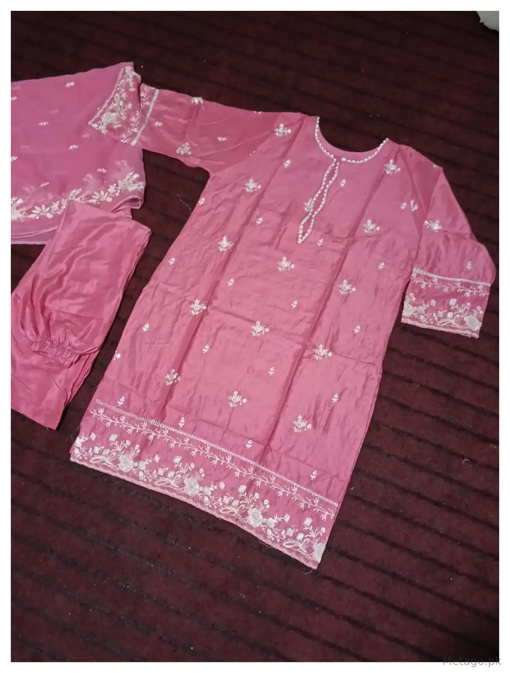 Blush 3 Pcs Women's Stitched Linen Embroidered Suit