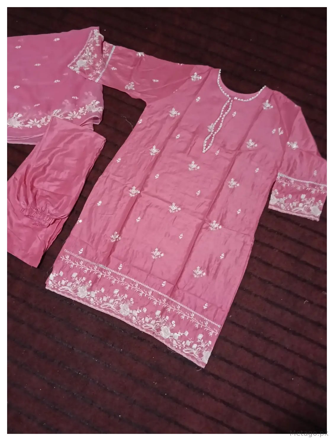 Blush 3 Pcs Women's Stitched Linen Embroidered Suit