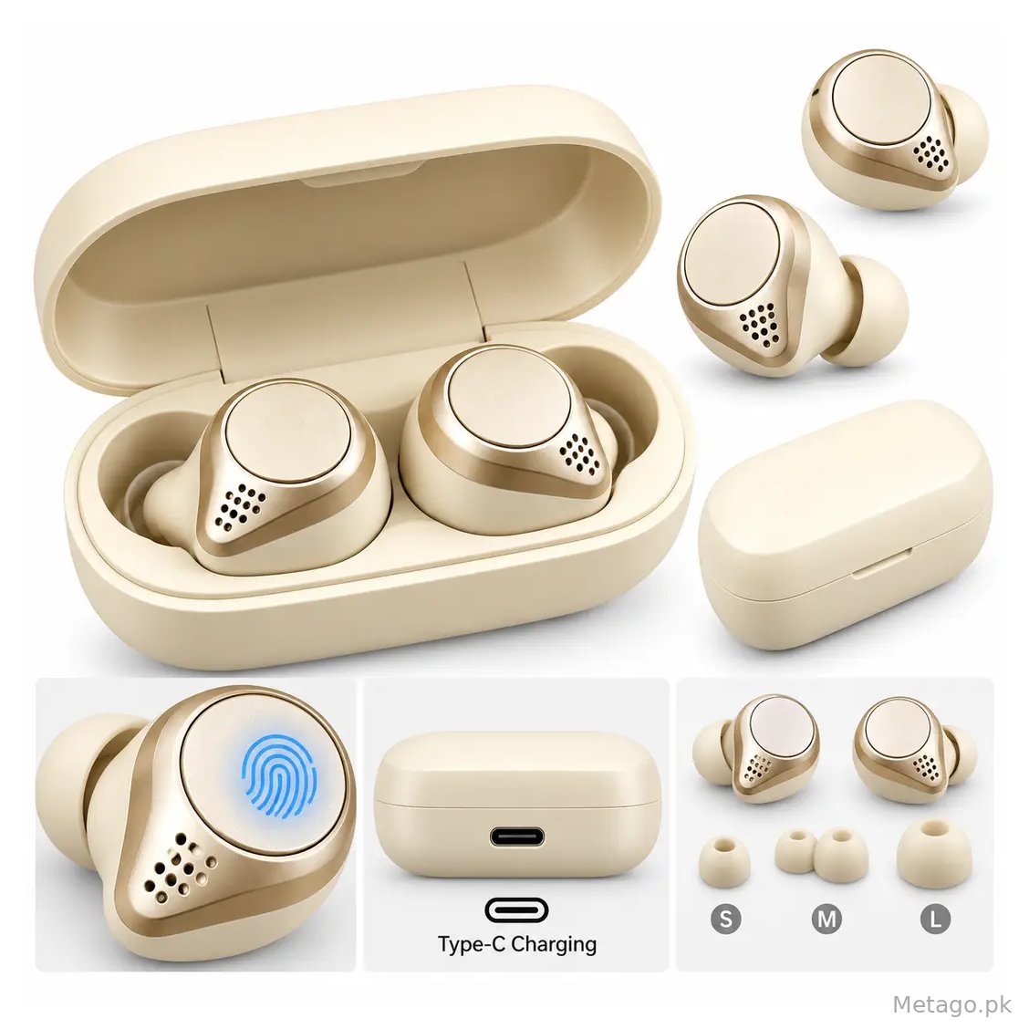 Cream Golden Wireless Bluetooth TWS Earbuds