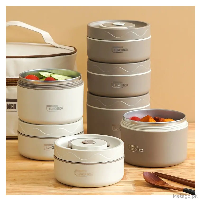 Cross-border Hot Sale 304 Stainless Steel Insulated Lunch Box Round Student Portable Lunch Box Microwave Oven Double Lunch Box