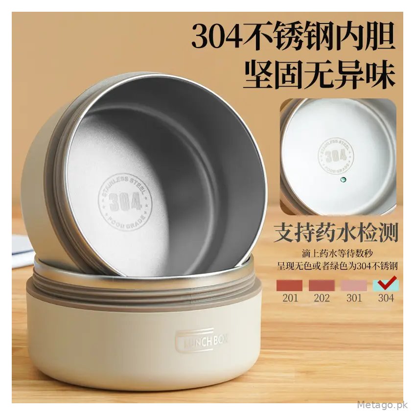 Cross-border Hot Sale 304 Stainless Steel Insulated Lunch Box Round Student Portable Lunch Box Microwave Oven Double Lunch Box