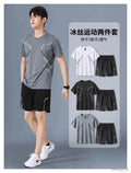 Cross-Border Sportswear Set for Men, Running Short-Sleeved Ice Silk Summer Quick-Drying Clothing, Basketball Clothing, Badminton Fitness Clothing, Shorts