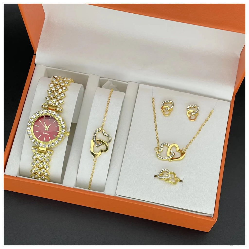 Elegant Pink Butterfly Watch & Earrings Set for Women