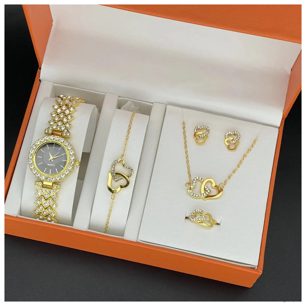 Elegant Pink Butterfly Watch & Earrings Set for Women