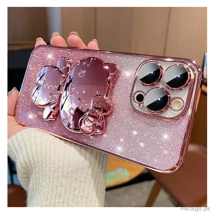 Gradient Glitter iPhone Case with Makeup Mirror Design