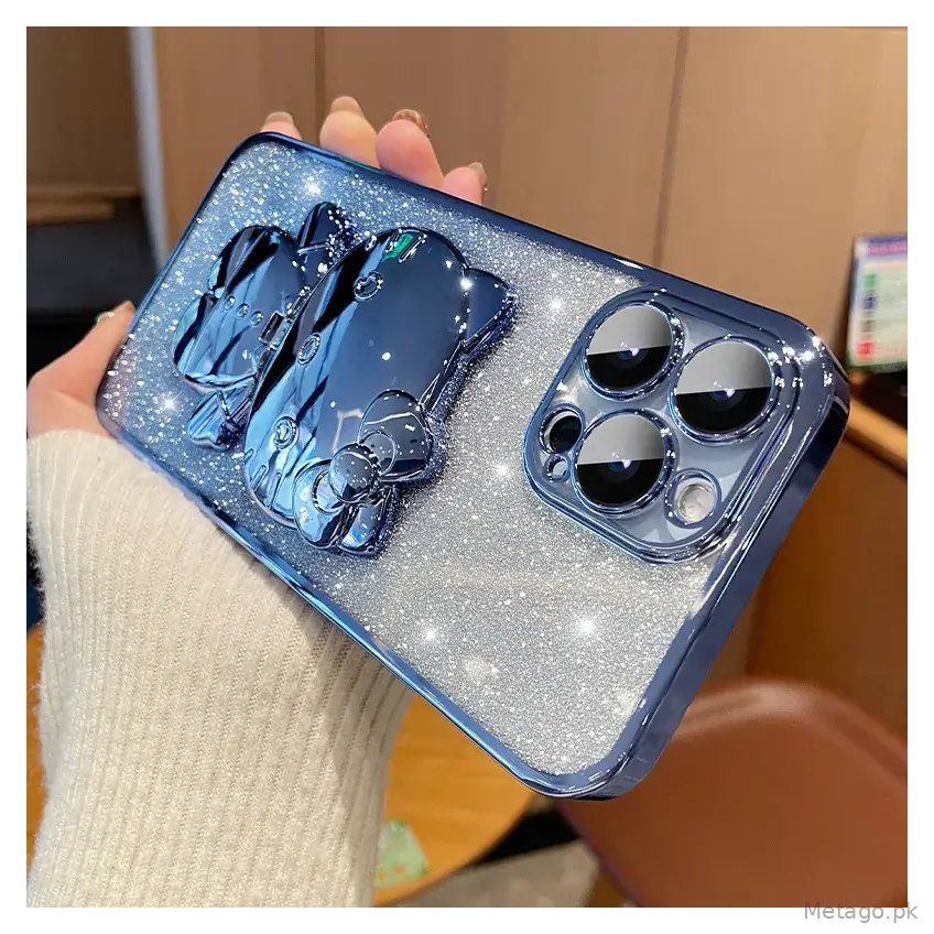 Gradient Glitter iPhone Case with Makeup Mirror Design
