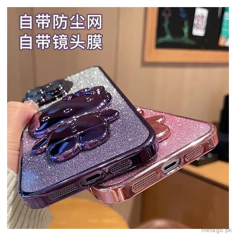 Gradient Glitter iPhone Case with Makeup Mirror Design