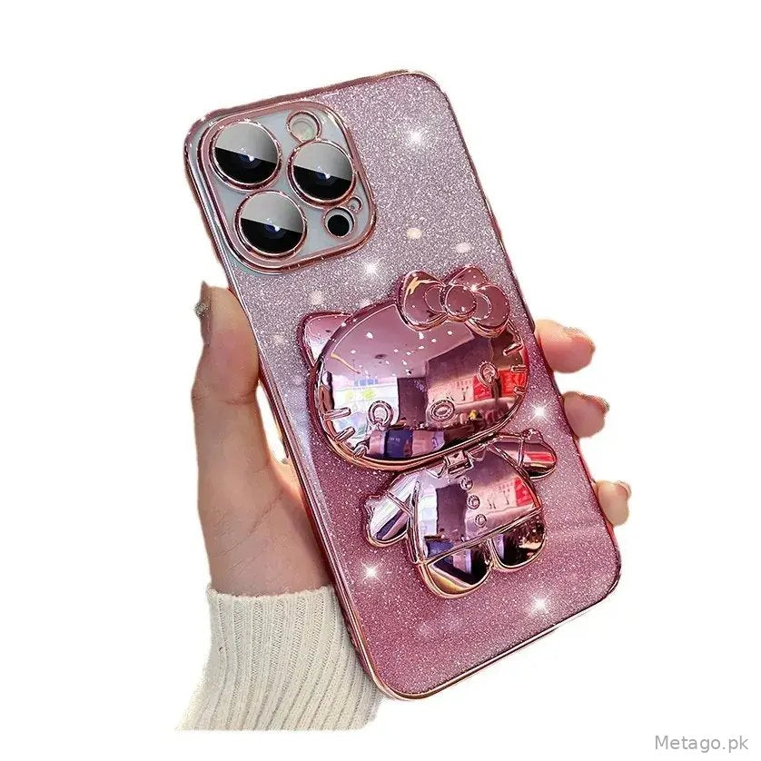 Gradient Glitter iPhone Case with Makeup Mirror Design