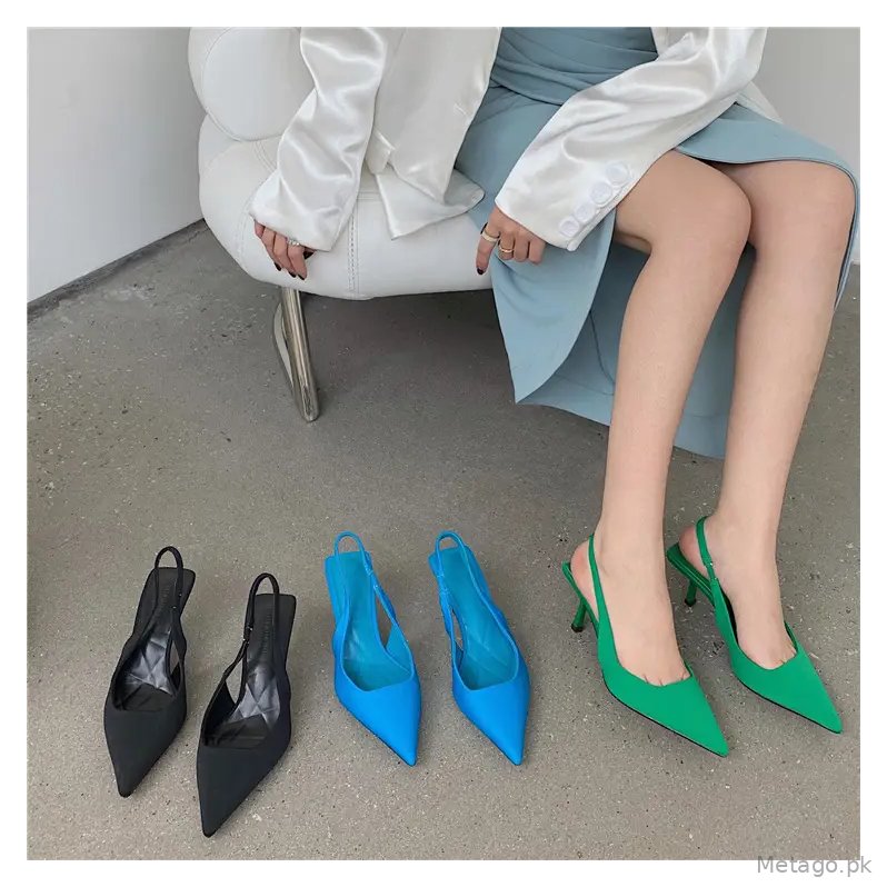 Green Pointed Toe Stiletto Heel Women's Sandals Medium