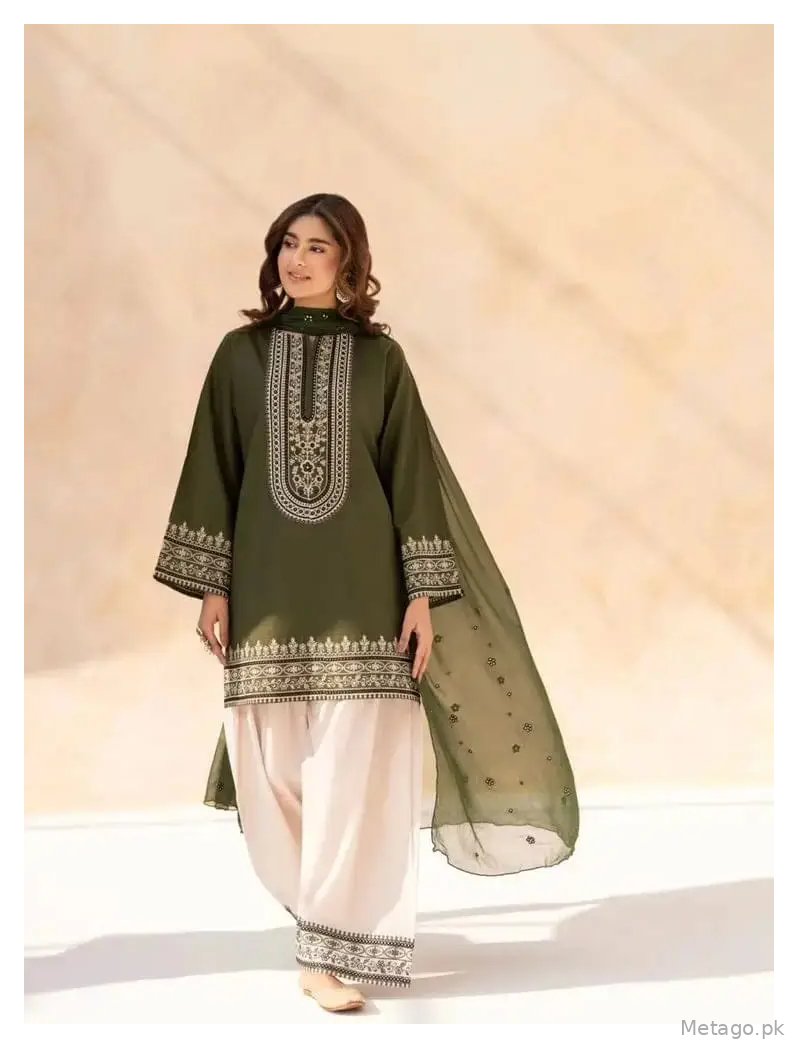 Gulnar 3 Pcs Women's Stitched Linen Embroidered Suit