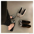 High-End Rhinestone Shallow Mouth Flats for Women, Elegant 2025 Autumn New Versatile Square Toe Flat Loafers
