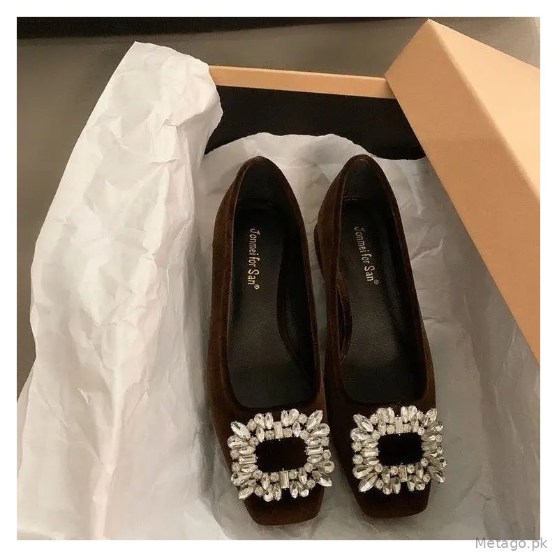 High-End Rhinestone Shallow Mouth Flats for Women, Elegant 2025 Autumn New Versatile Square Toe Flat Loafers