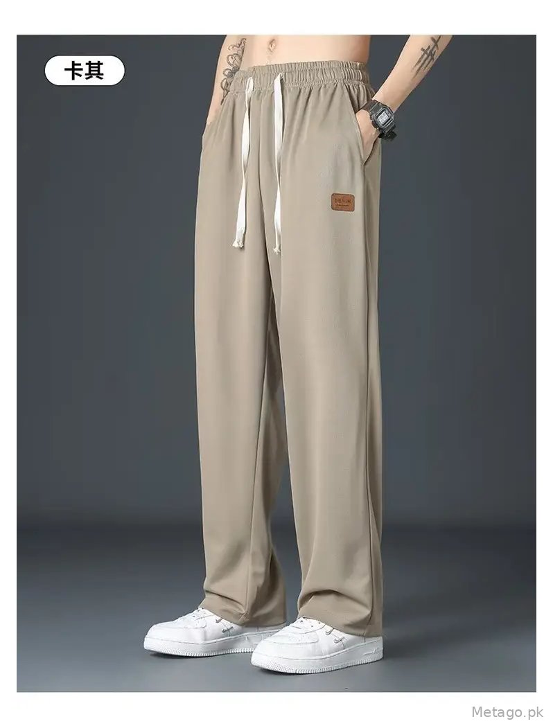 Ice silk pants men's summer thin fashion brand loose all-match quick-drying breathable casual trousers summer straight sweatpants