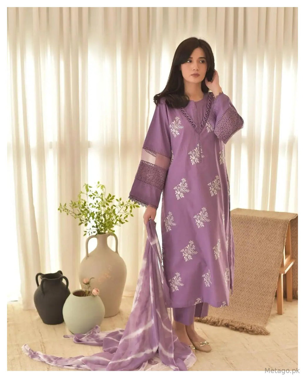 juliet 3 Pcs Women's Stitched Linen Embroidered Suit