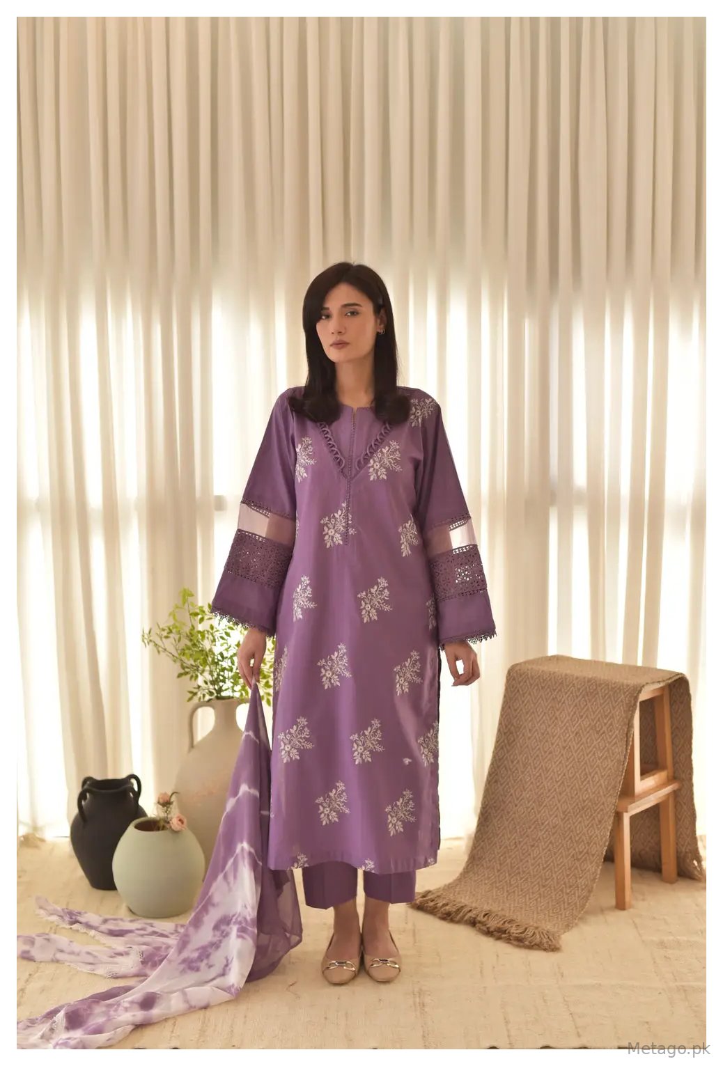juliet 3 Pcs Women's Stitched Linen Embroidered Suit