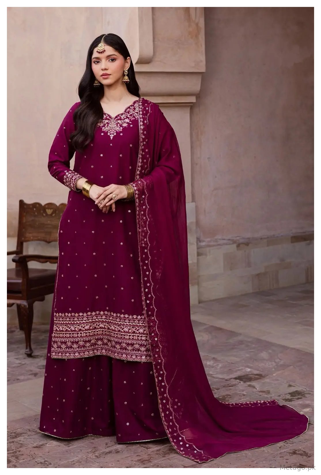 Mehfil E Rang 3 Pcs Women's Stitched Linen Embroidered Suit