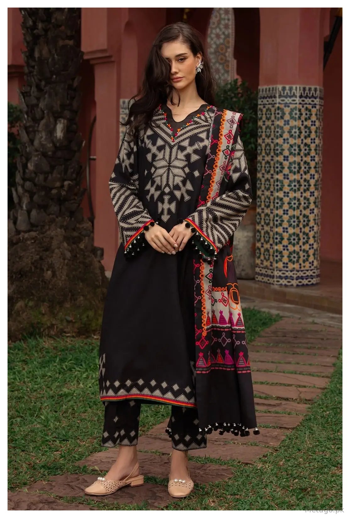 Melvin 3 Pcs Women's Stitched Silk Printed Suit