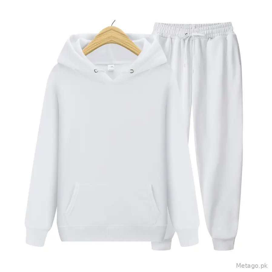 Men Blue Fleece Hoodie & Pants Set 2024 Spring Autumn