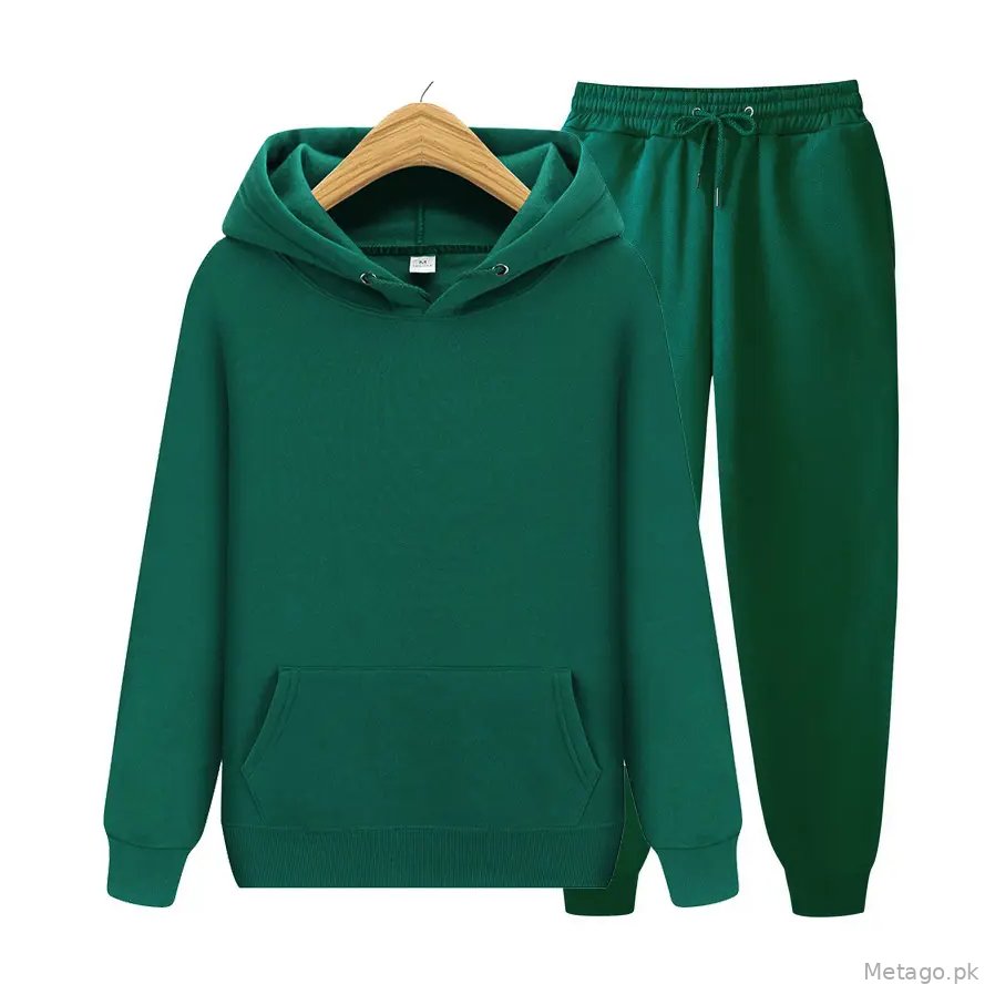 Men Blue Fleece Hoodie & Pants Set 2024 Spring Autumn
