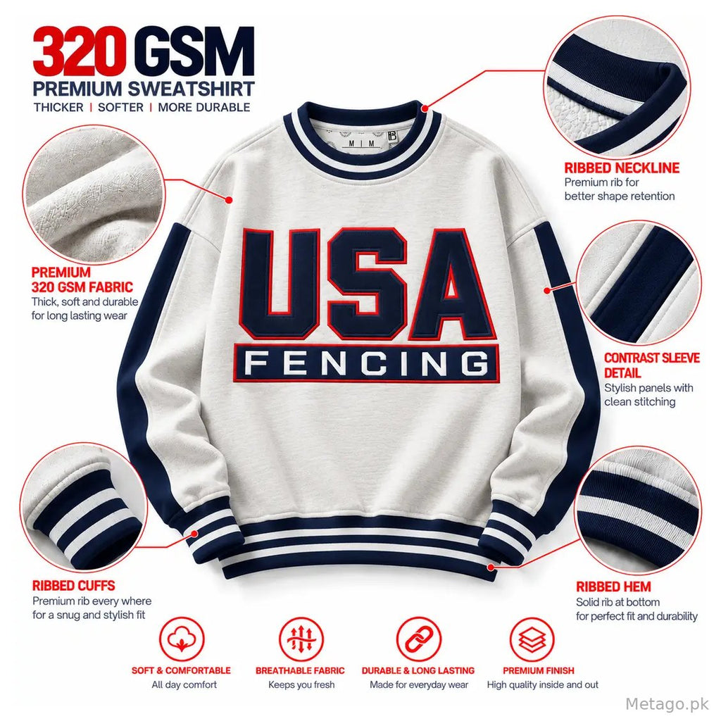 Men & Women Stitched Fleece Embroidered Crewneck Sweatshirt