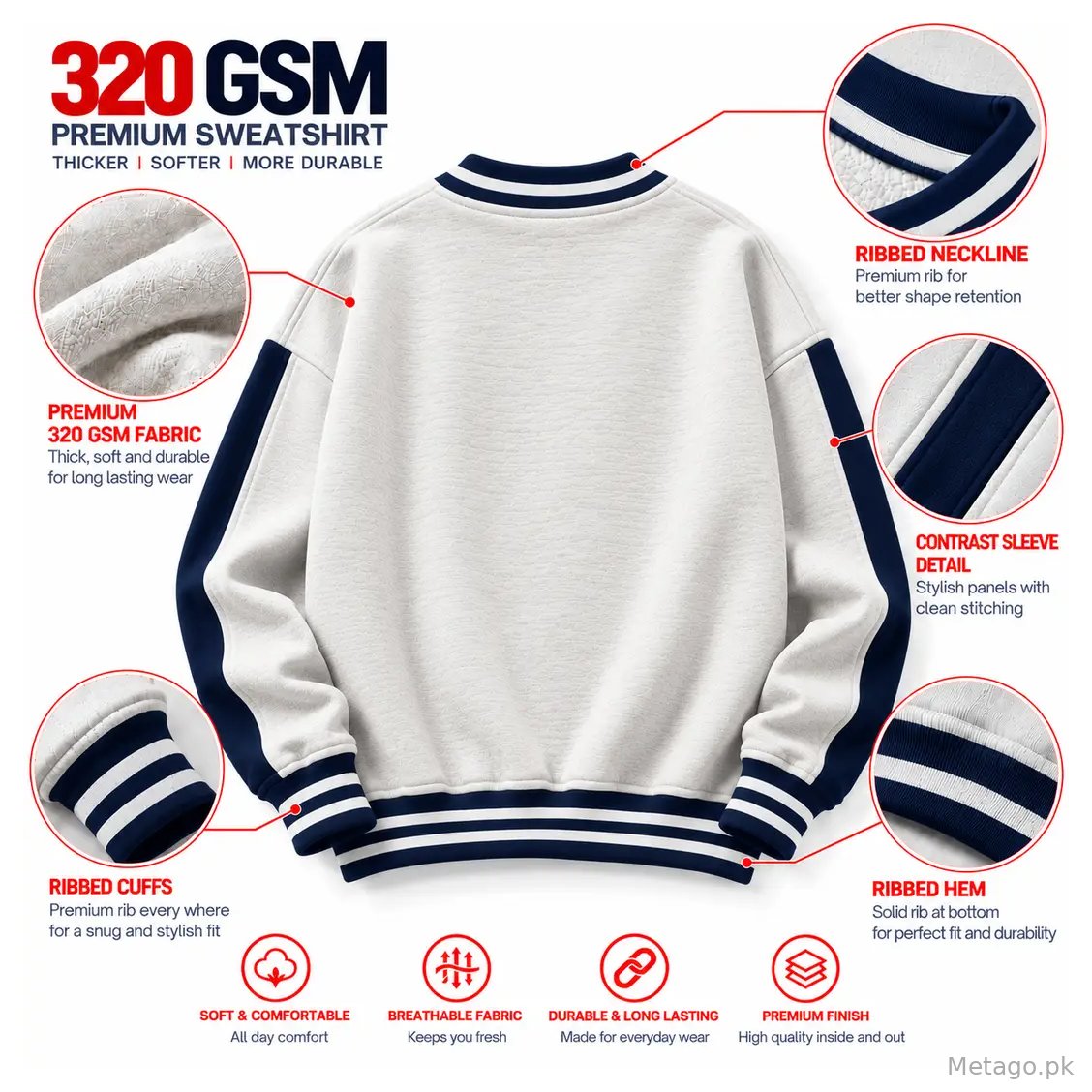 Men & Women Stitched Fleece Embroidered Crewneck Sweatshirt