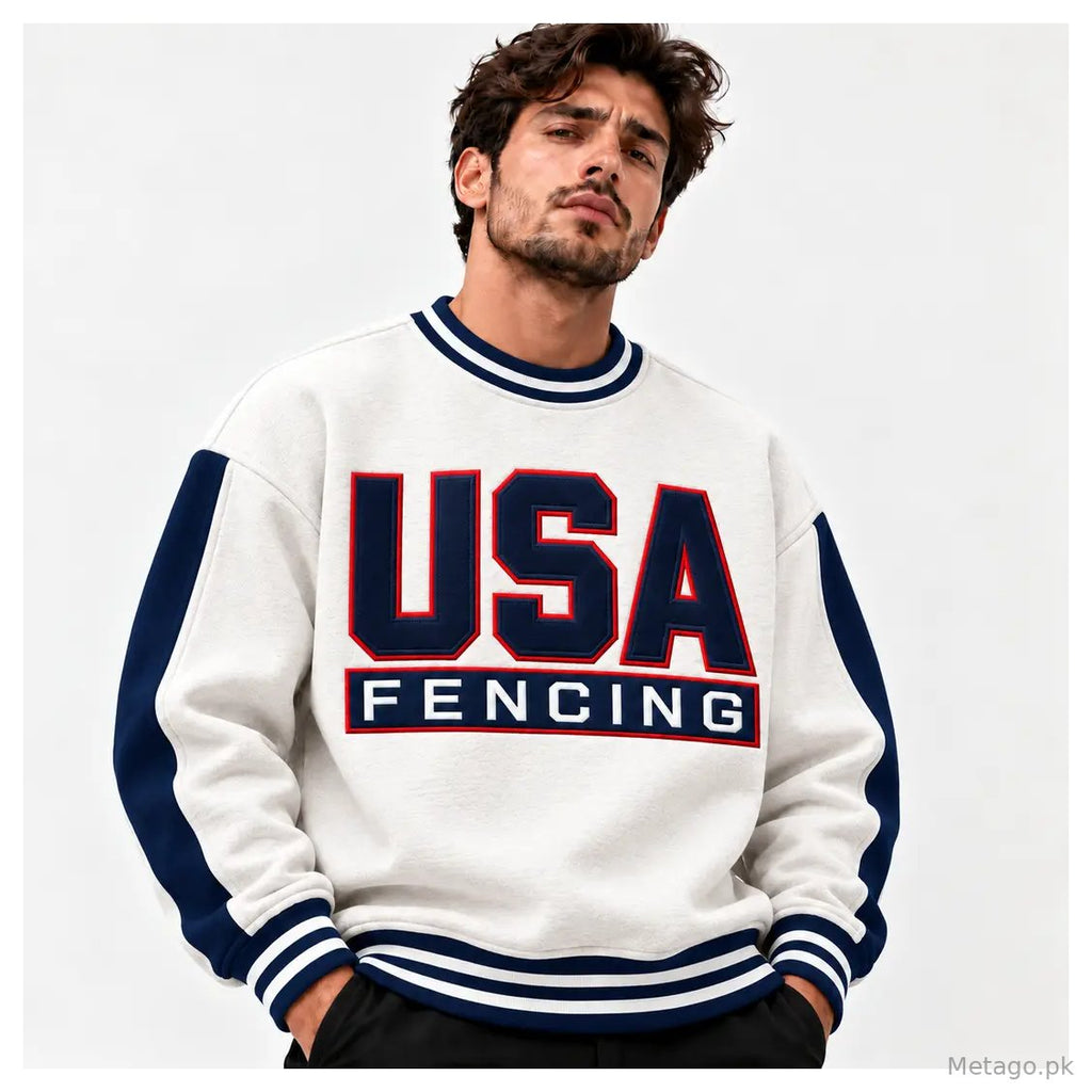 Men & Women Stitched Fleece Embroidered Crewneck Sweatshirt
