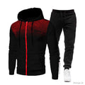 Men's Black Red Zipper Hoodie & Pants Set Fall Winter Fleece