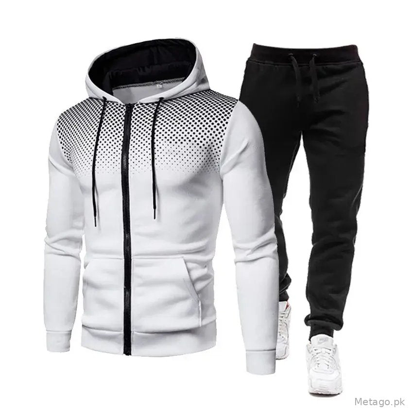 Men's Black Red Zipper Hoodie & Pants Set Fall Winter Fleece