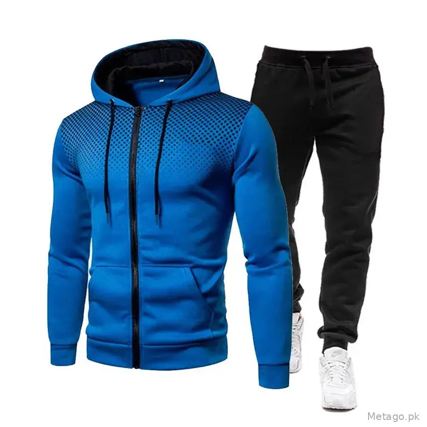 Men's Black Red Zipper Hoodie & Pants Set Fall Winter Fleece