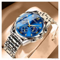 Men's Blue Dial Waterproof Watch with 3 Subdials