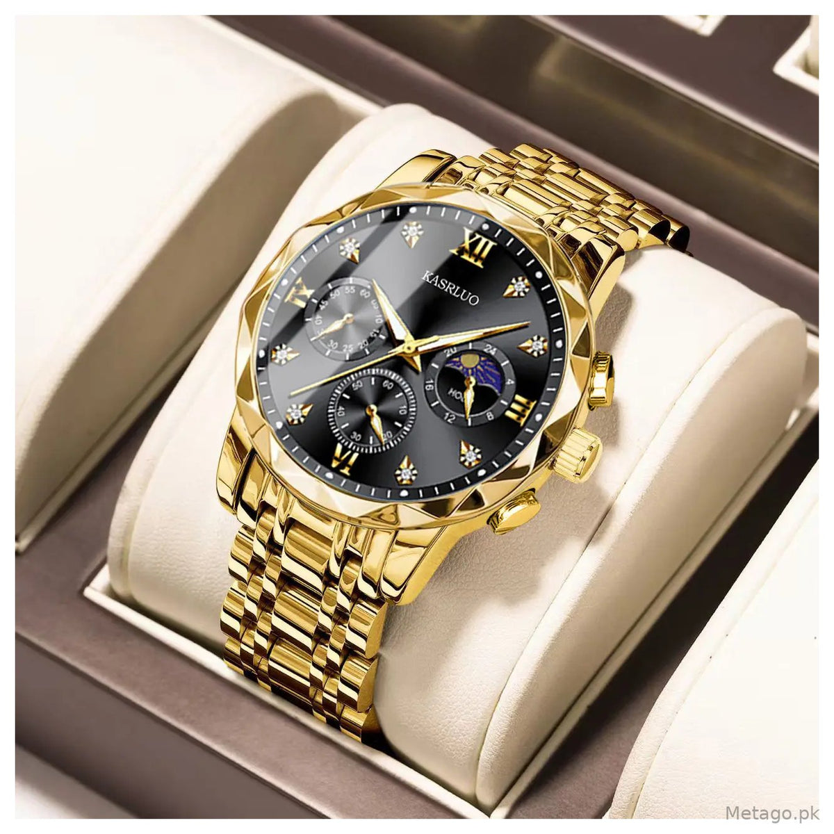 Men's Blue Dial Waterproof Watch with 3 Subdials