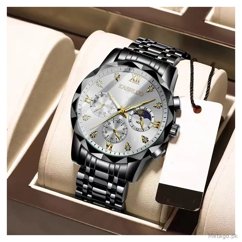 Men's Blue Dial Waterproof Watch with 3 Subdials