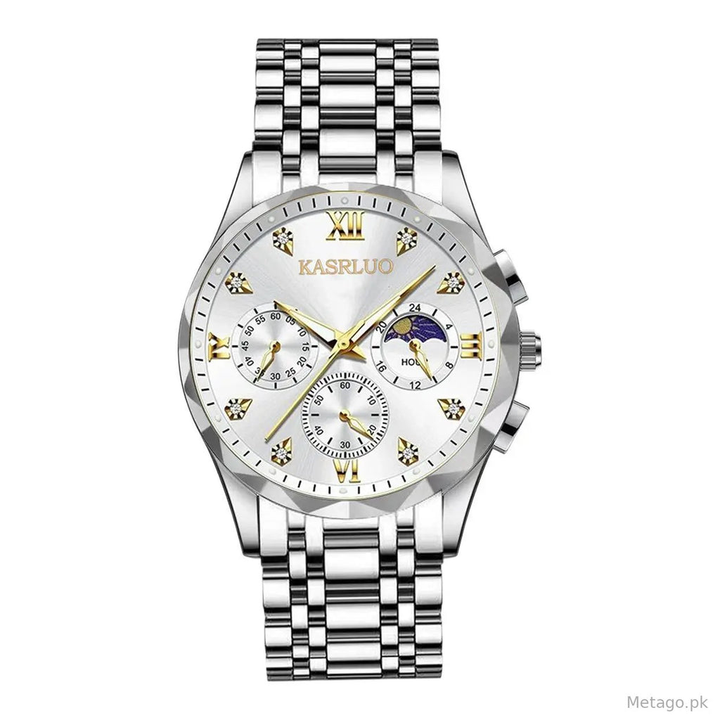 Men's Blue Dial Waterproof Watch with 3 Subdials