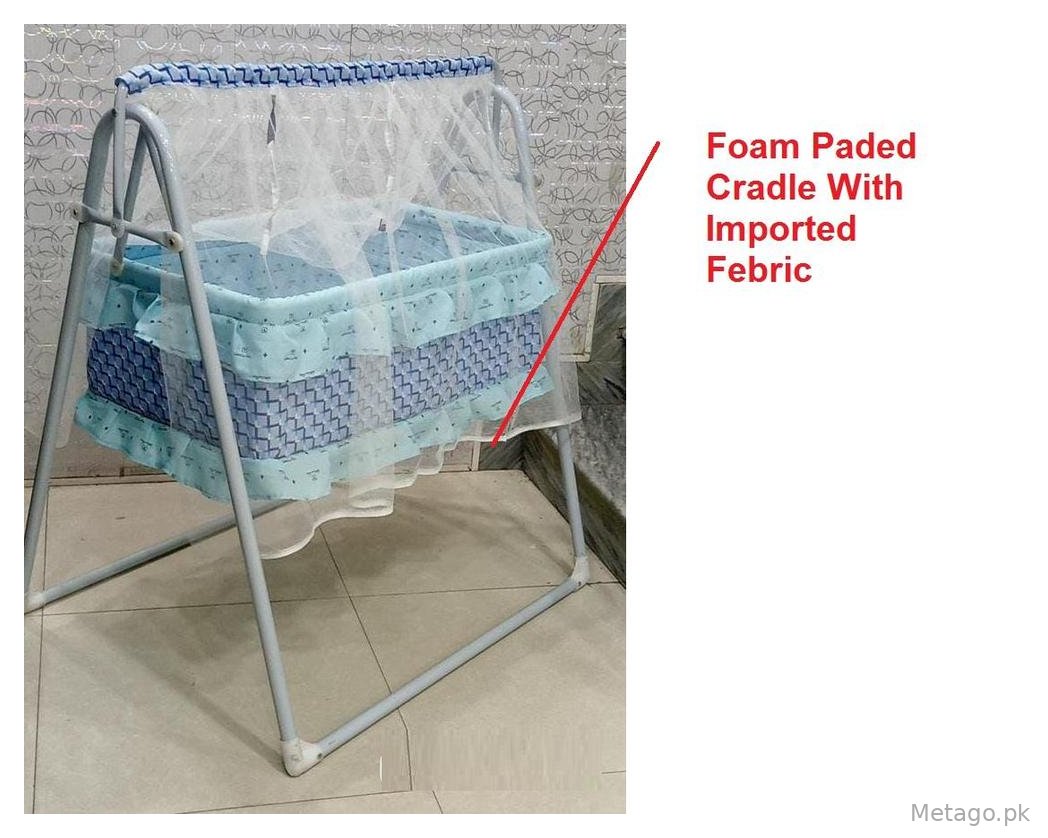 Baby Swing with Mosquito Net Blue White Design