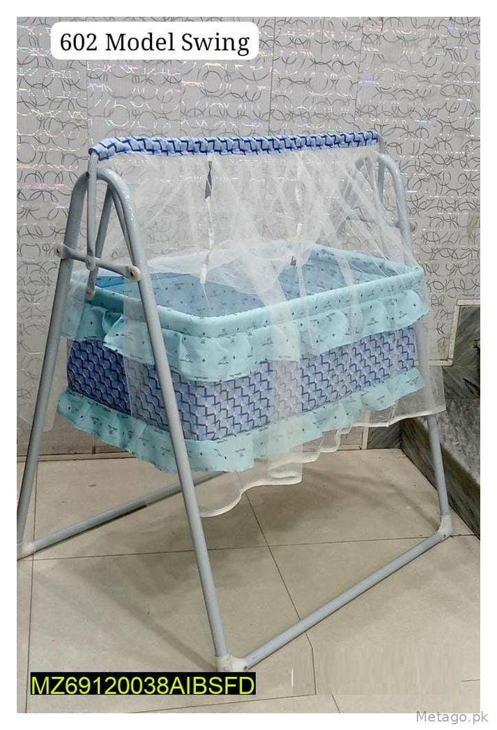 Baby Swing with Mosquito Net Blue White Design