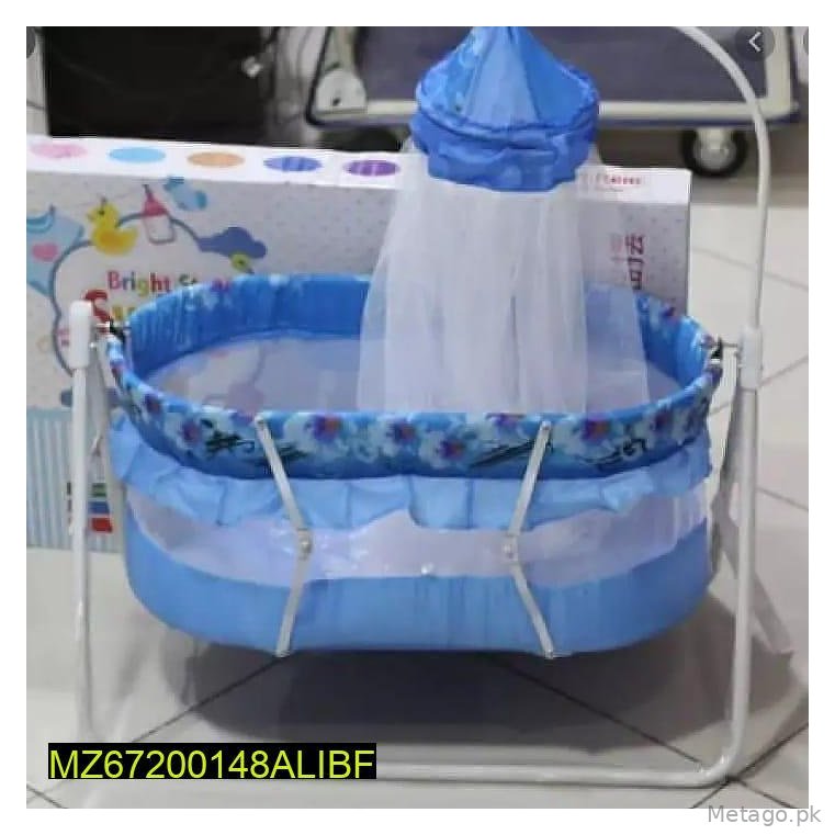Baby Swing Cot with Mosquito Net Blue Floral