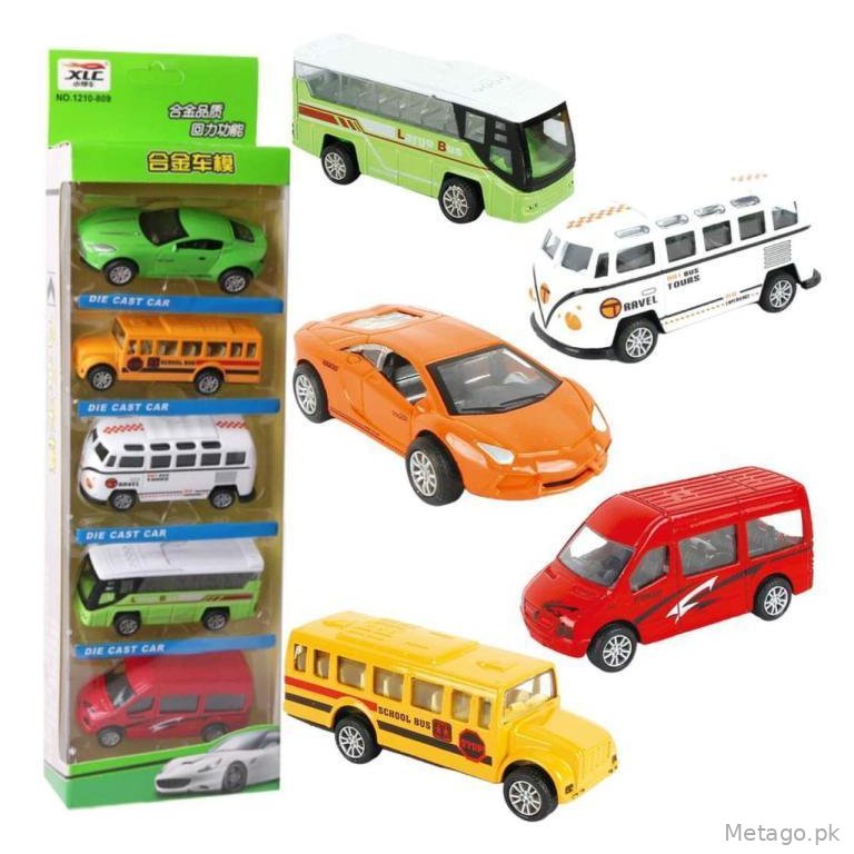 5-Piece Die Cast Metal Car Bus Set Multicolor for Kids