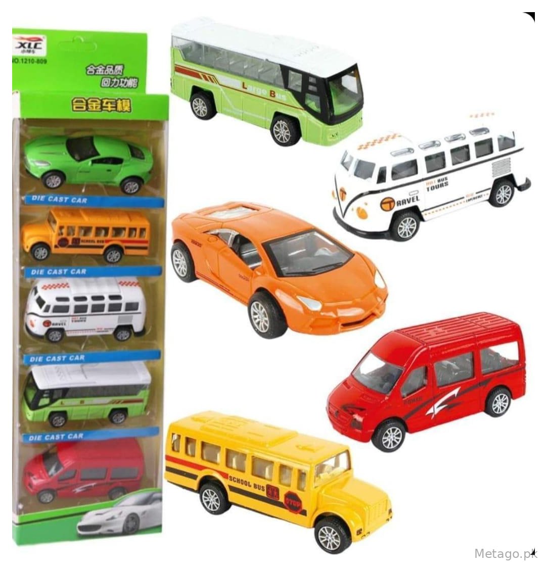 5-Piece Die Cast Metal Car Bus Set Multicolor for Kids