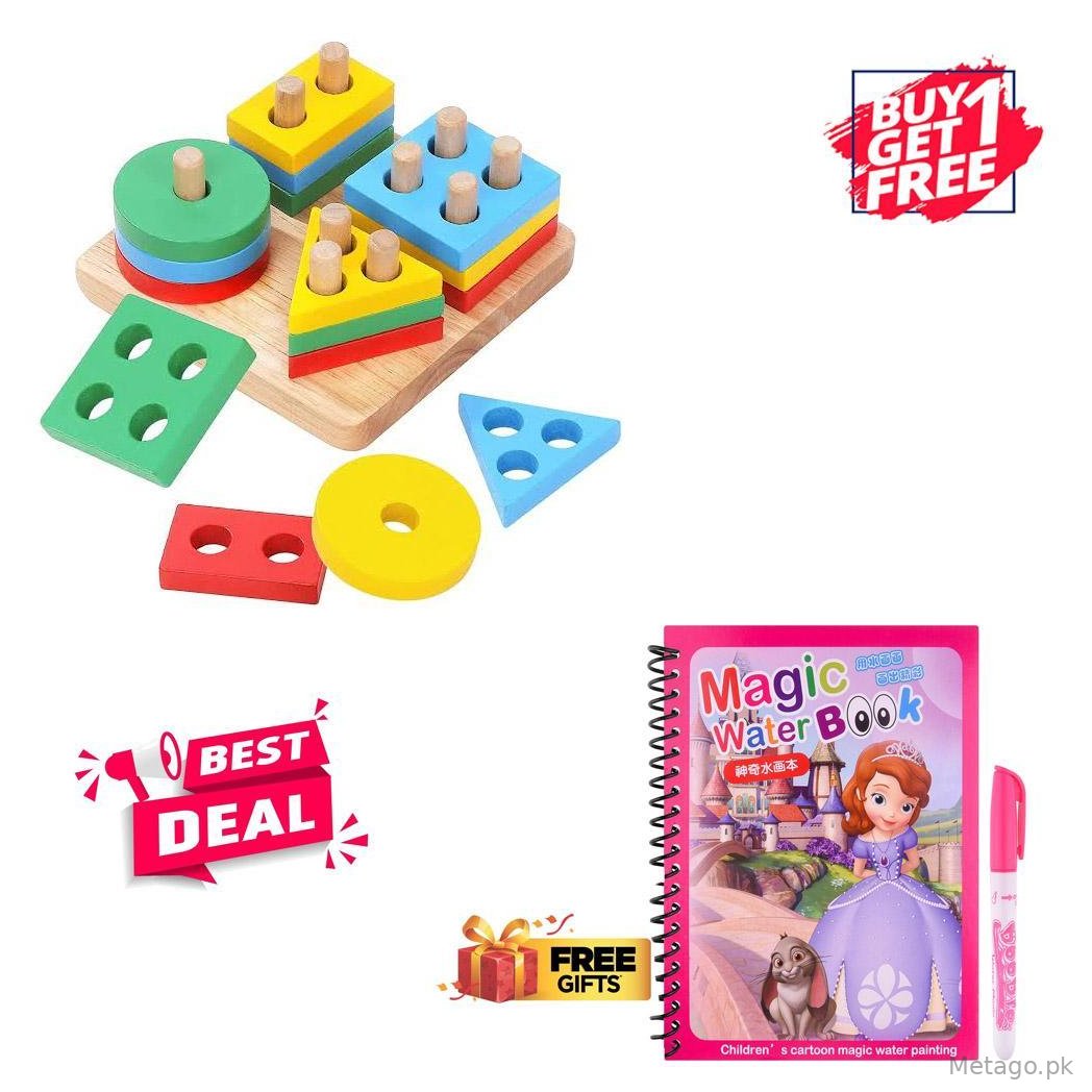 Wooden Puzzle Mat with Coloring Book for Kids