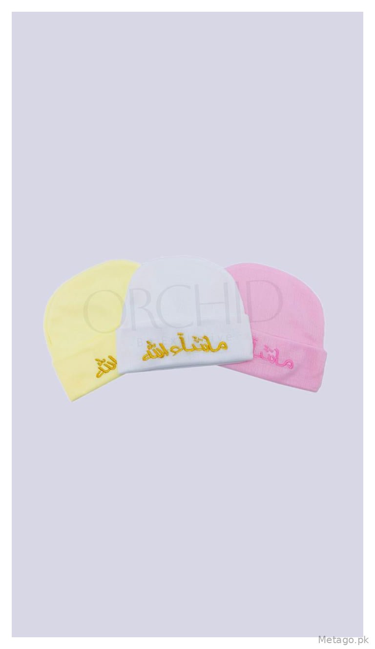Embroidered Baby Caps Set of 3 Cotton Pakistan