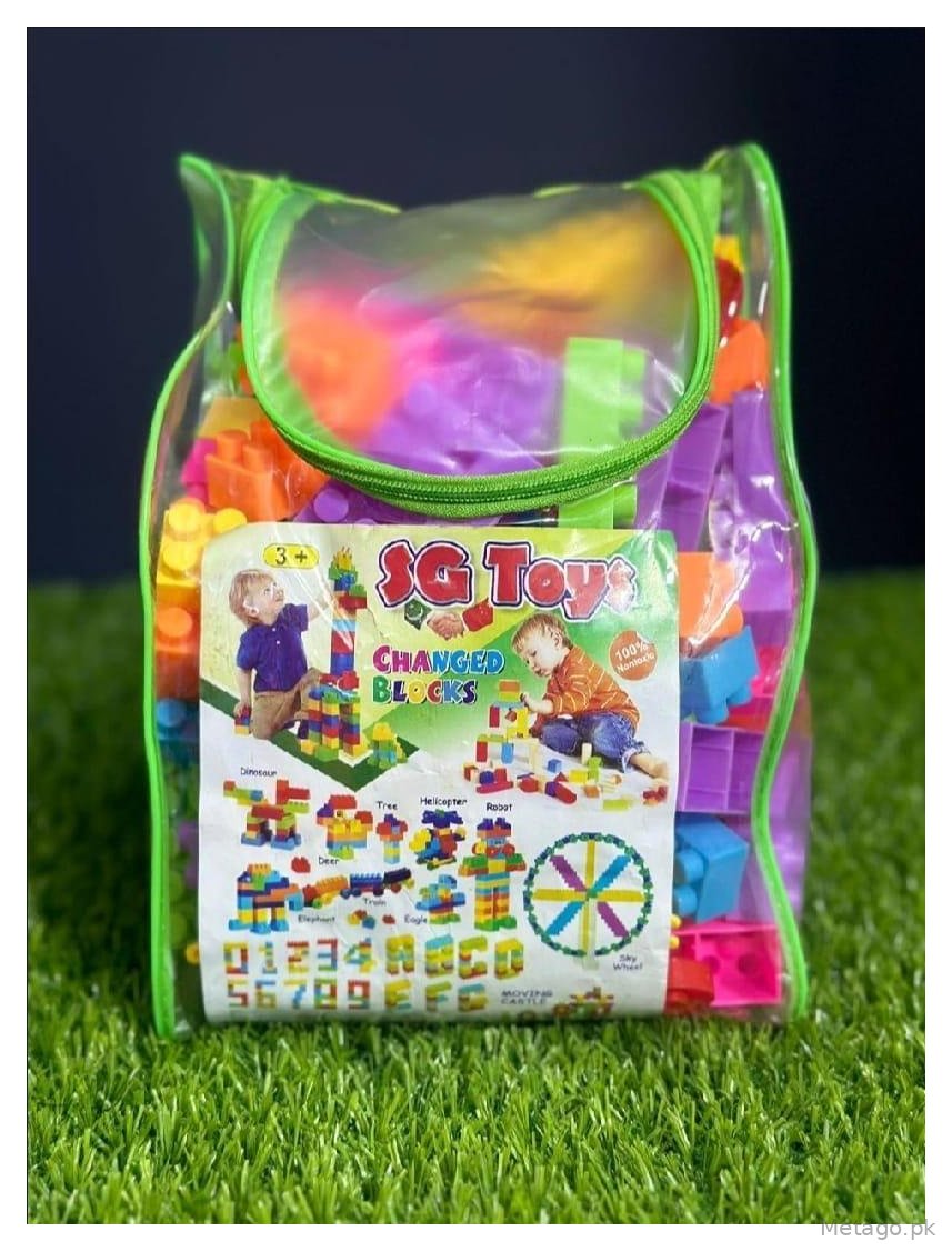 Multicolor Baby Blocks Set 226 Pcs Green Zipper Bag