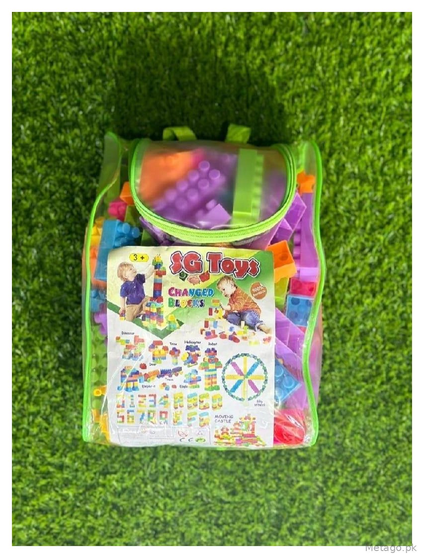Multicolor Baby Blocks Set 226 Pcs Green Zipper Bag