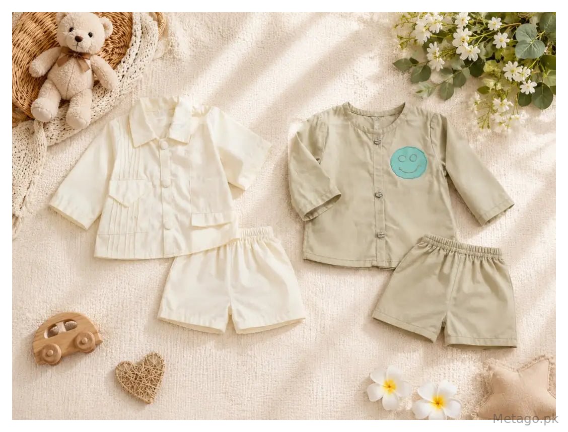 Baby Boy Lawn Plain Shirt & Shorts Set