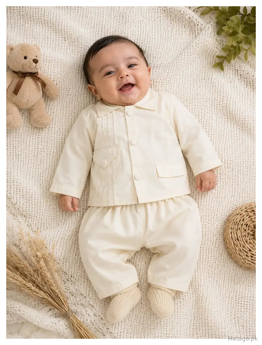 Baby Boy Lawn Plain Shirt & Shorts Set
