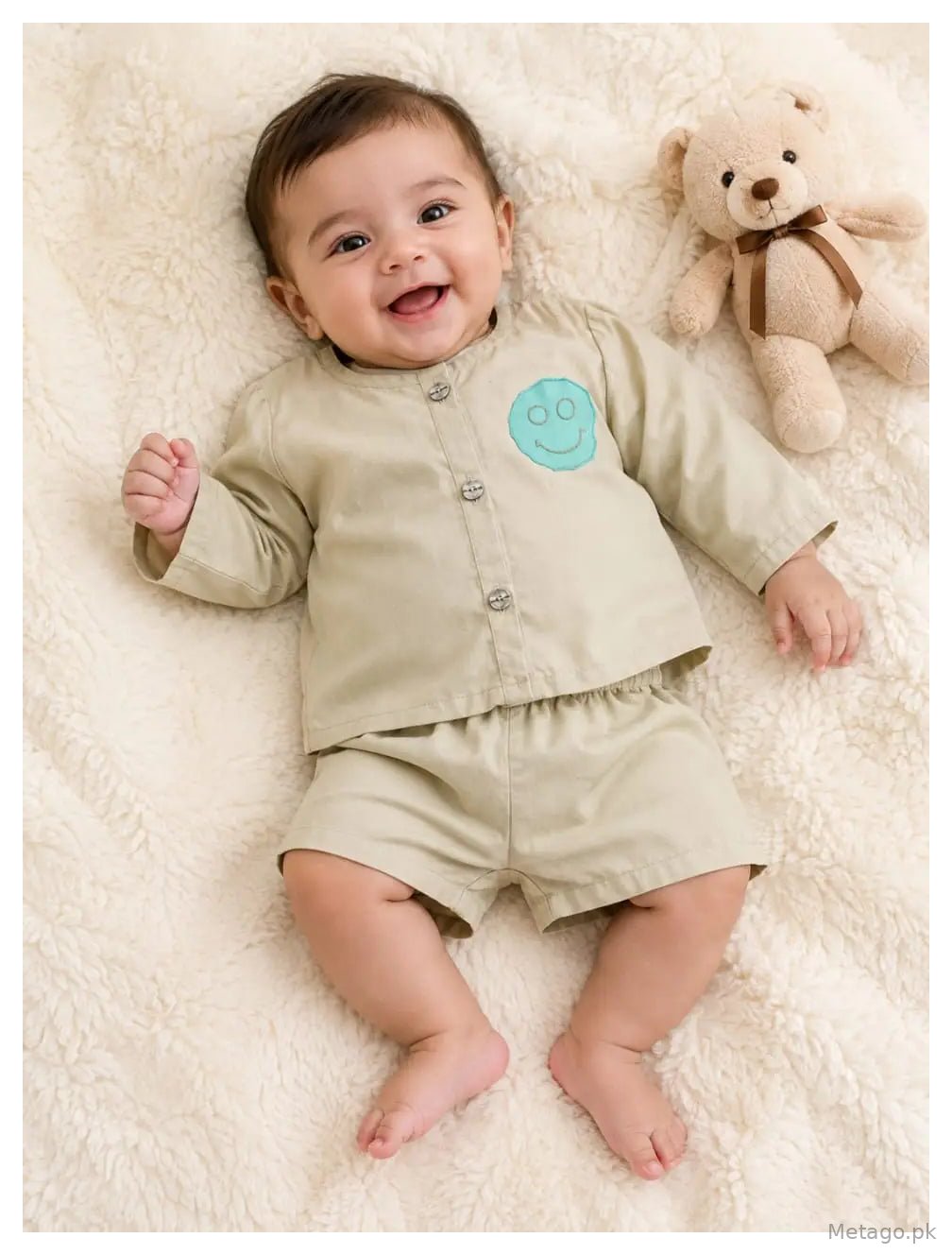 Baby Boy Lawn Plain Shirt & Shorts Set